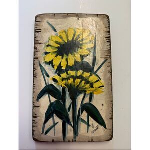 Vintage Sunflower Painting Flower Wall Decor Art Print on Wood by Salvador